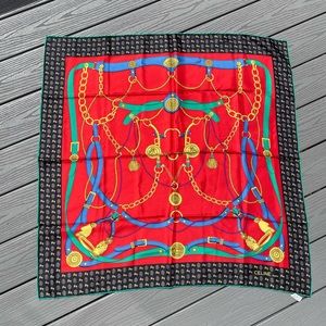 VINTAGE CELINE Paris Women's 100% SILK SCARF-COLORFUL GEOMETRIC/TASSLE DESIGN